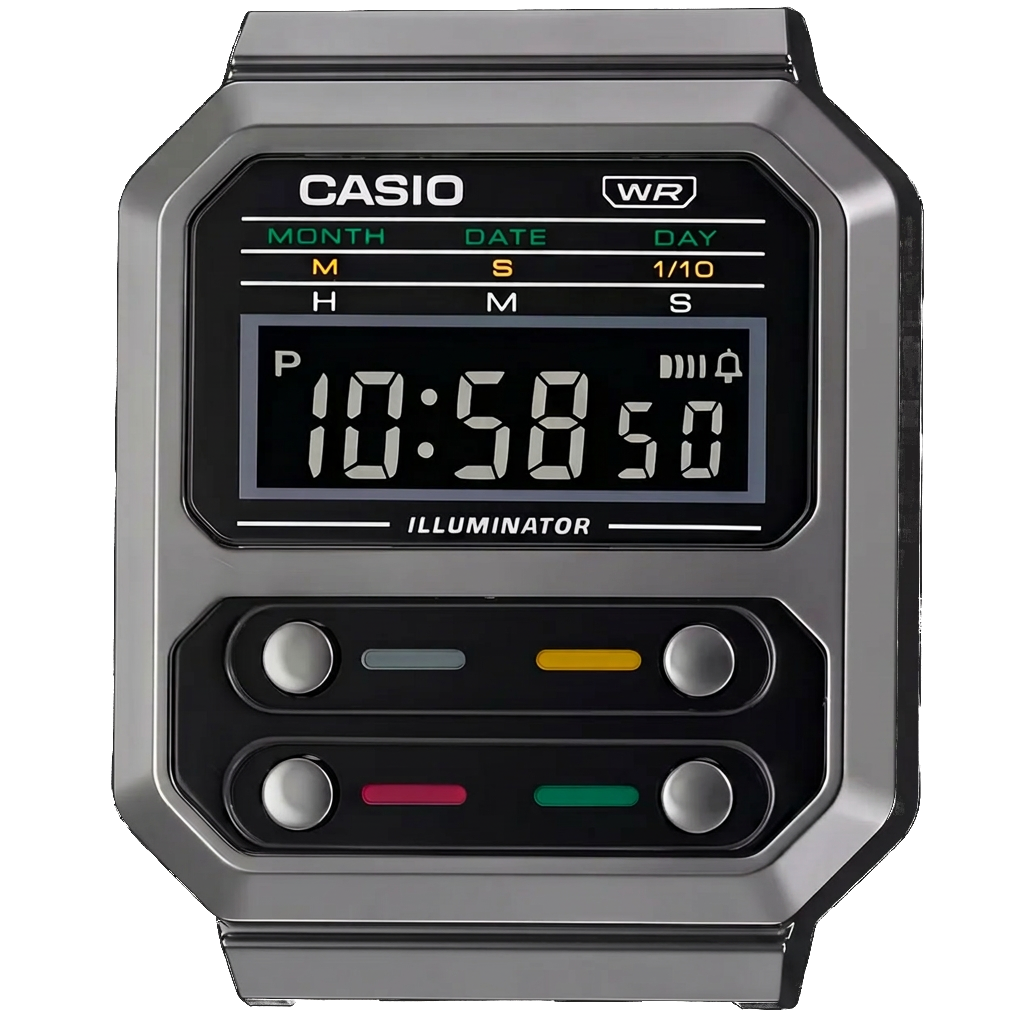 Casio A100WEGG-1AVT digital watch dial