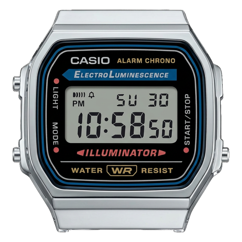Casio A168WA-1W digital watch dial