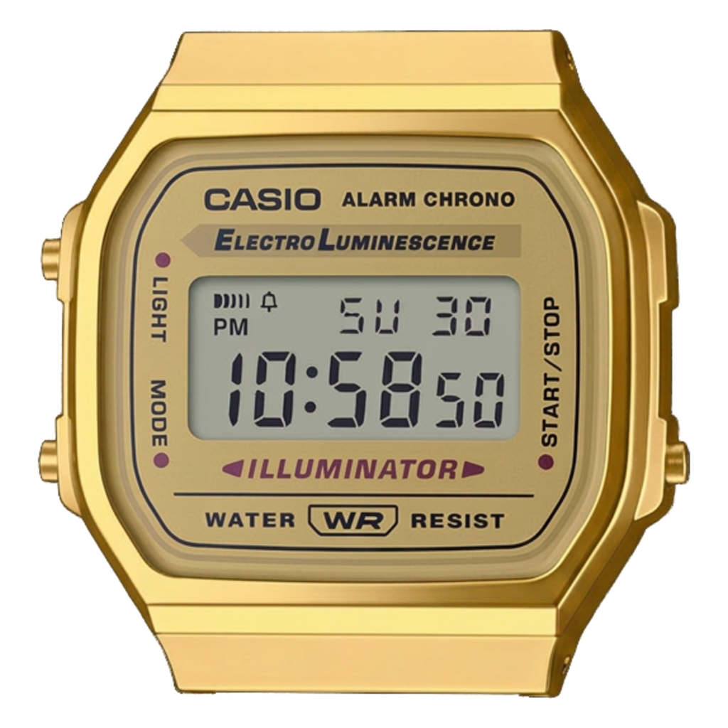 Casio A168WG-9 digital watch dial