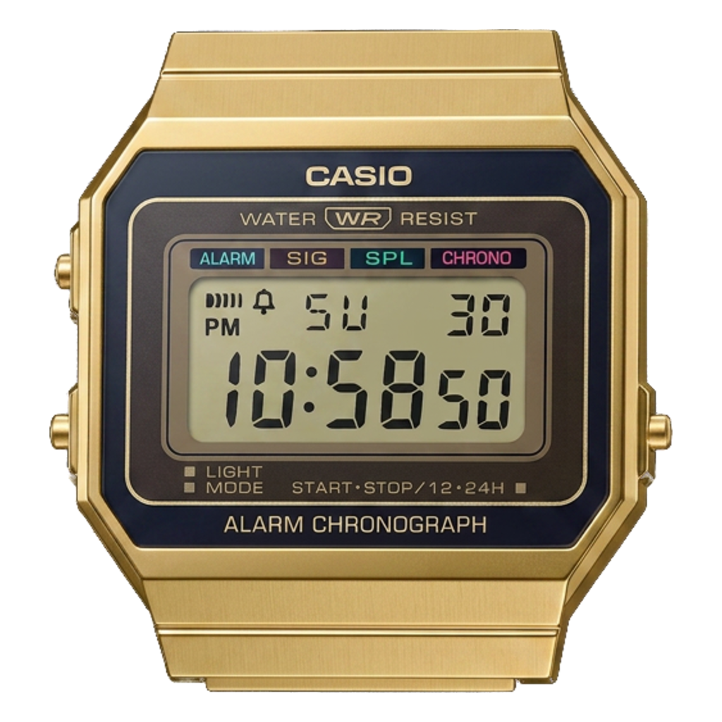 Casio A700WEG-9A digital watch dial