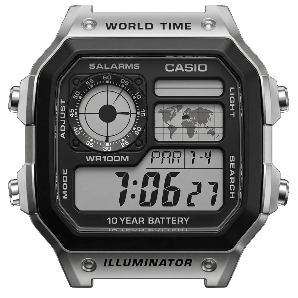 Casio AE-1200WHD-1AVDF digital watch dial